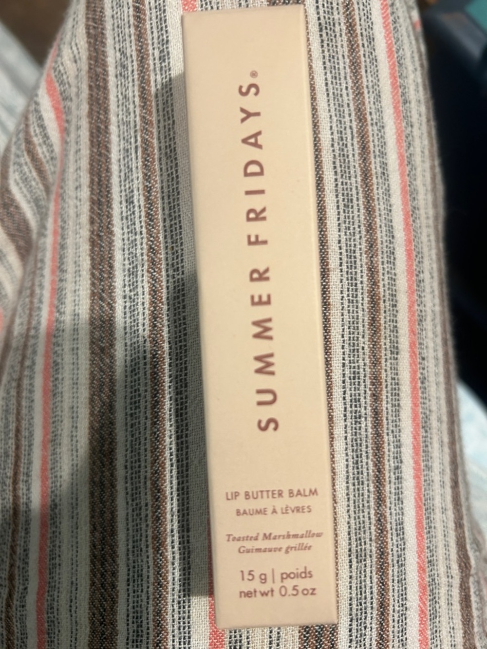 Summer Fridays Lip Butter Balm in Pale Peach with Rose Gold Text